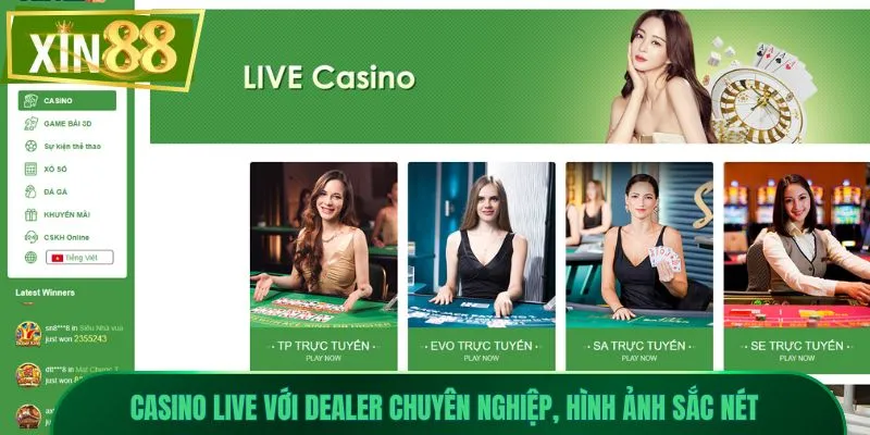 xin88 5 Casino Live với dealer chuyên nghiệp, hình ảnh sắc nét