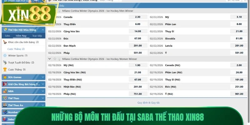 SABA Thể Thao Xin88 - Theo Dõi Dễ Dàng, Đặt Cược Mọi Lúc 2 Những bộ môn thi đấu tại SABA Thể thao Xin88